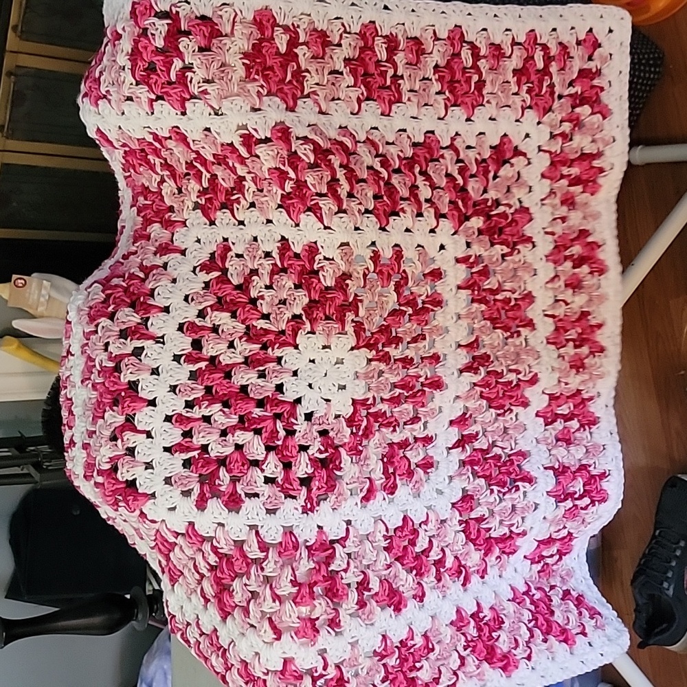 Handcrafted handmade pink and white lap throw